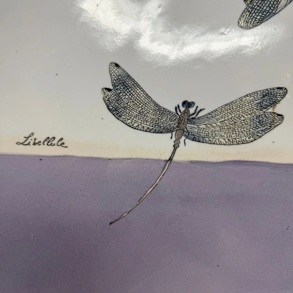 Fabienne Jouvin Paris Libellule Dragonfly Decorative Plate 1999 Purple White VTG